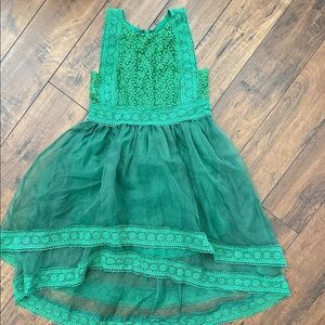 Trish Scully High Low Emerald Green Lace and Tulle Dress